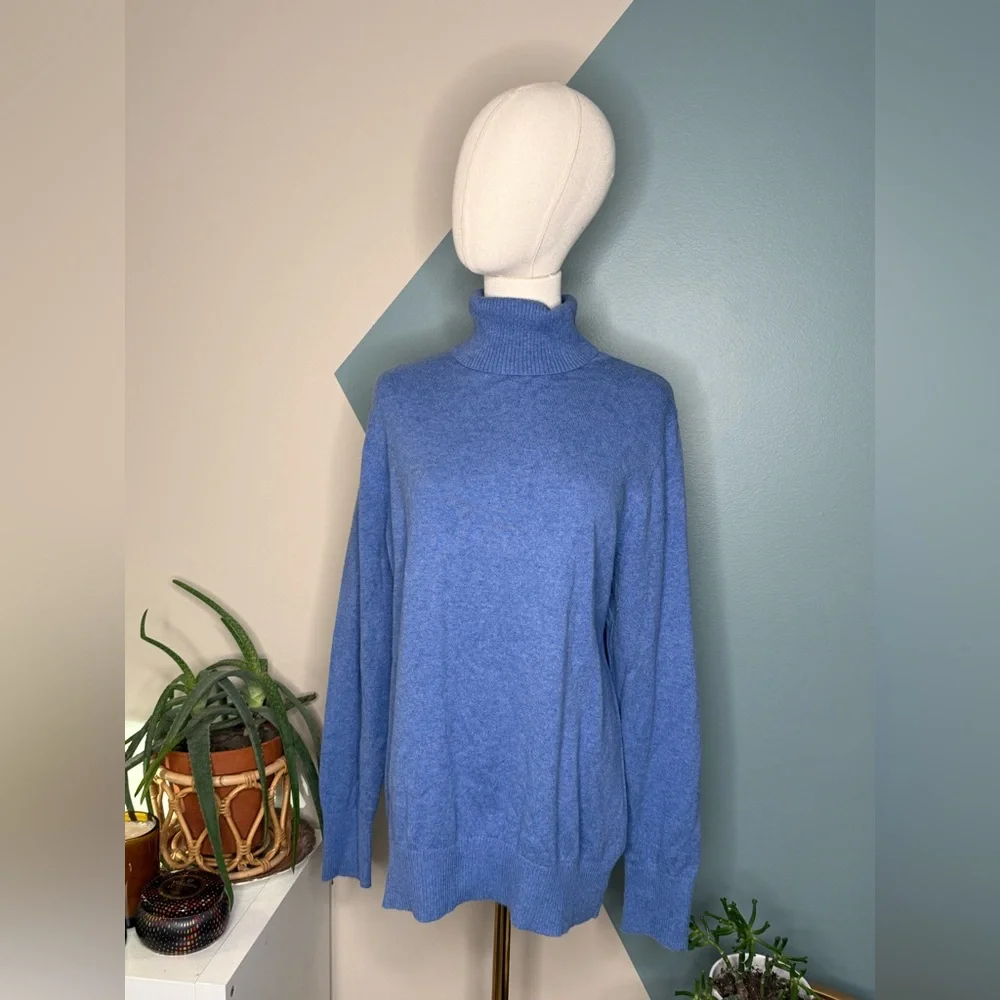 L.L.Bean Cotton Cashmere Turtleneck Sweater Blue Plus Size IX 1X - Picture 2 of 13